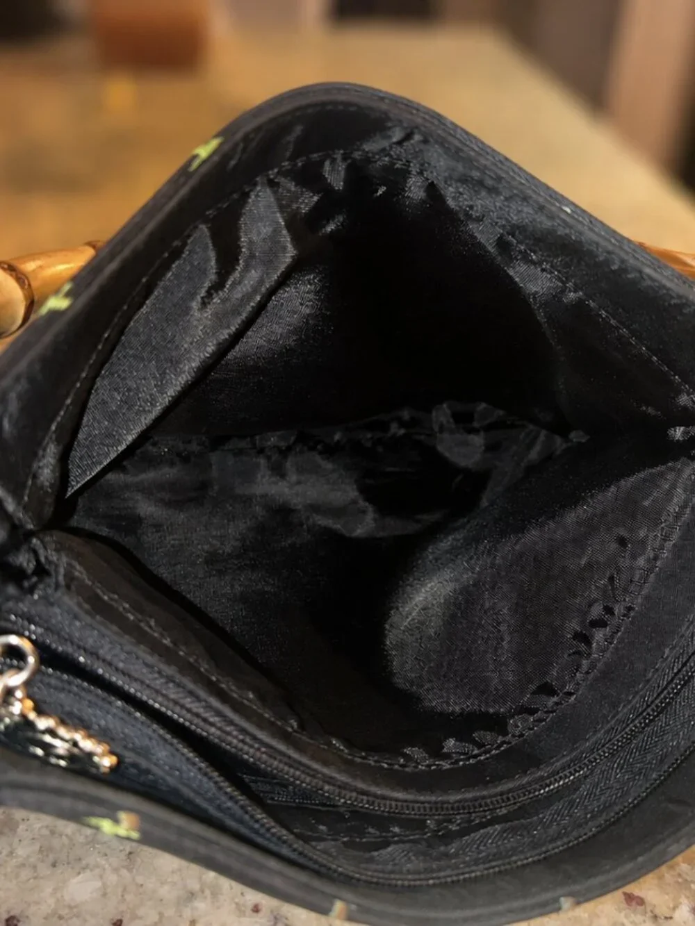 Palm Tree Print Bamboo Handle Bag Black Mini Hobo Summer Tropical Resort Y2K